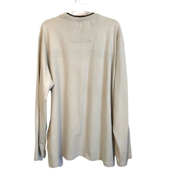 Vintage  G.H. Bass& Co. Long Sleeve Crew Neck Mens 2XLg Beige with Grey Stripe - Picture 2 of 8